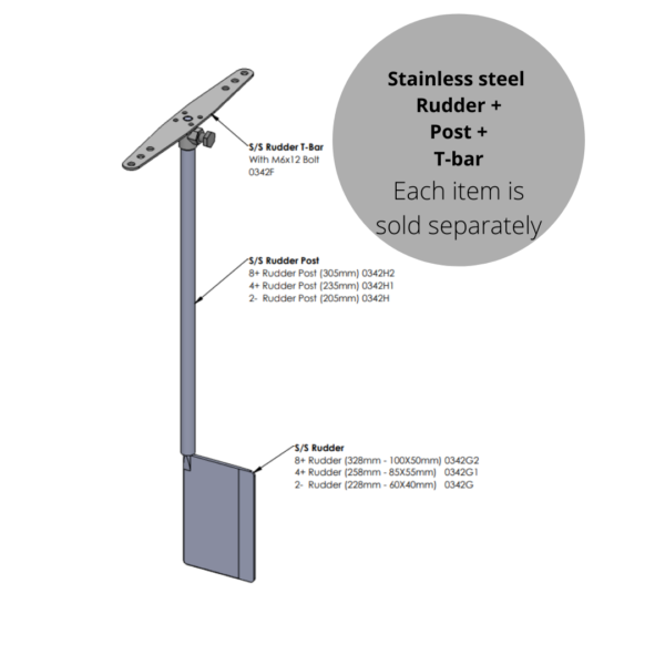 Stainless steel Rudder + Post + T-bar